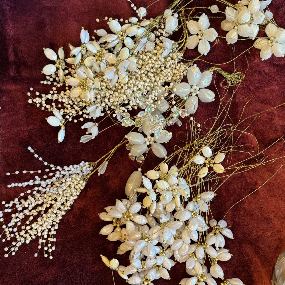 Bulk of Elegant White handmade Beaded branches flower stems for event decor